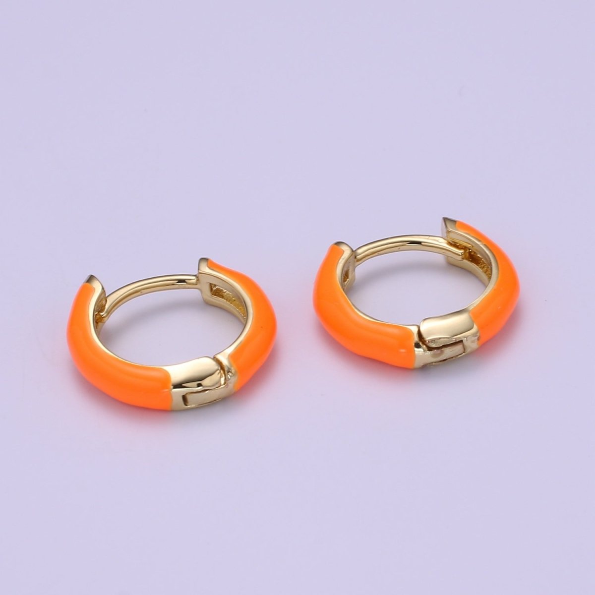 Enamel Hoop Earrings • Colorful gold cartilage hoop • Dainty huggie hoop earrings Neon Blue Pink Green Orange Teal White Earring 15mm P-063~P-071