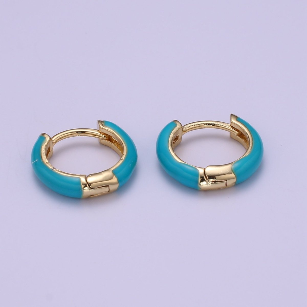 Enamel Hoop Earrings • Colorful gold cartilage hoop • Dainty huggie hoop earrings Neon Blue Pink Green Orange Teal White Earring 15mm P-063~P-071