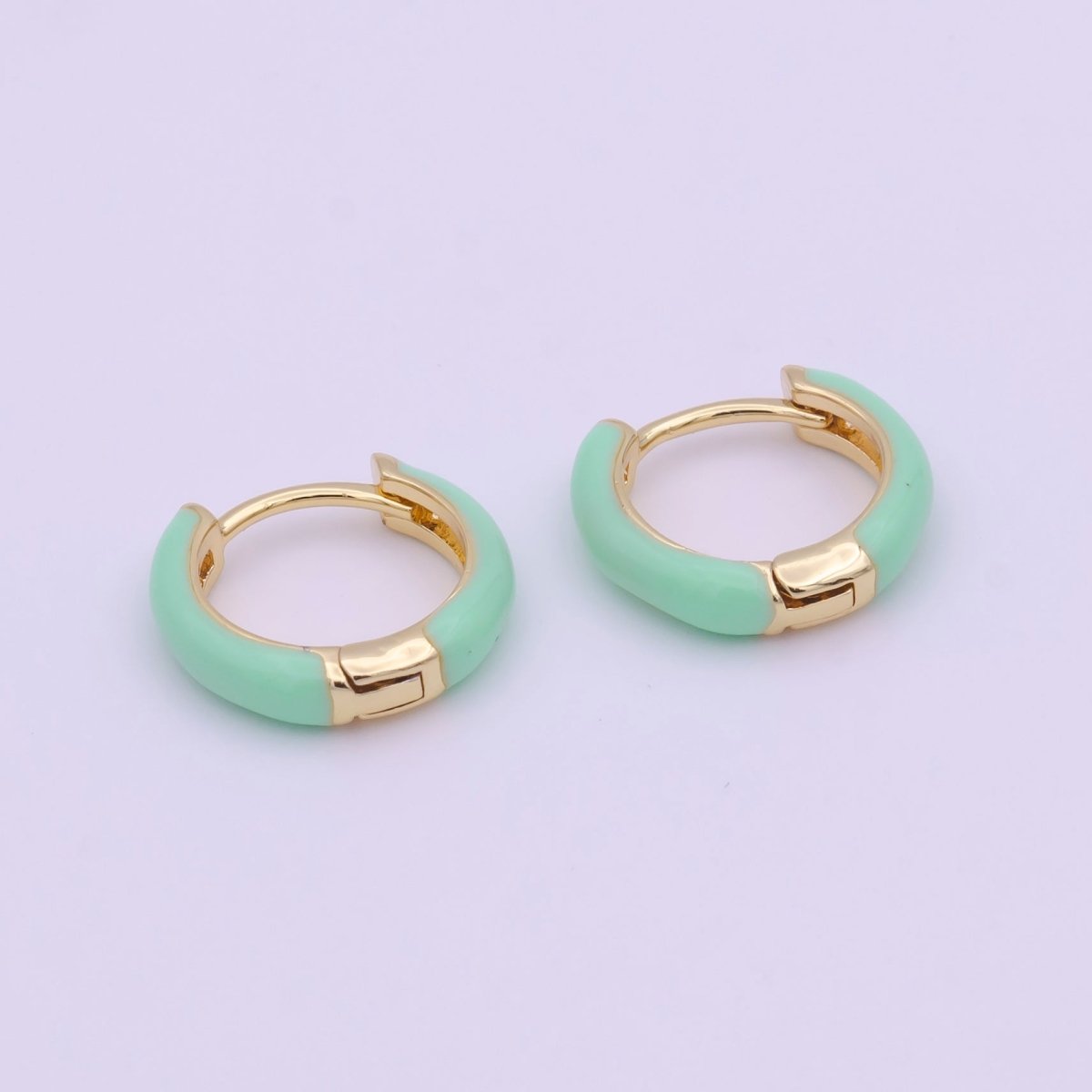 Enamel Hoop Earrings • Colorful gold cartilage hoop • Dainty huggie hoop earrings Neon Blue Pink Green Orange Teal White Earring 15mm P-063~P-071