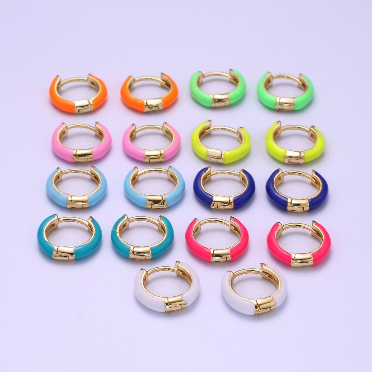 Enamel Hoop Earrings • Colorful gold cartilage hoop • Dainty huggie hoop earrings Neon Blue Pink Green Orange Teal White Earring 15mm P-063~P-071