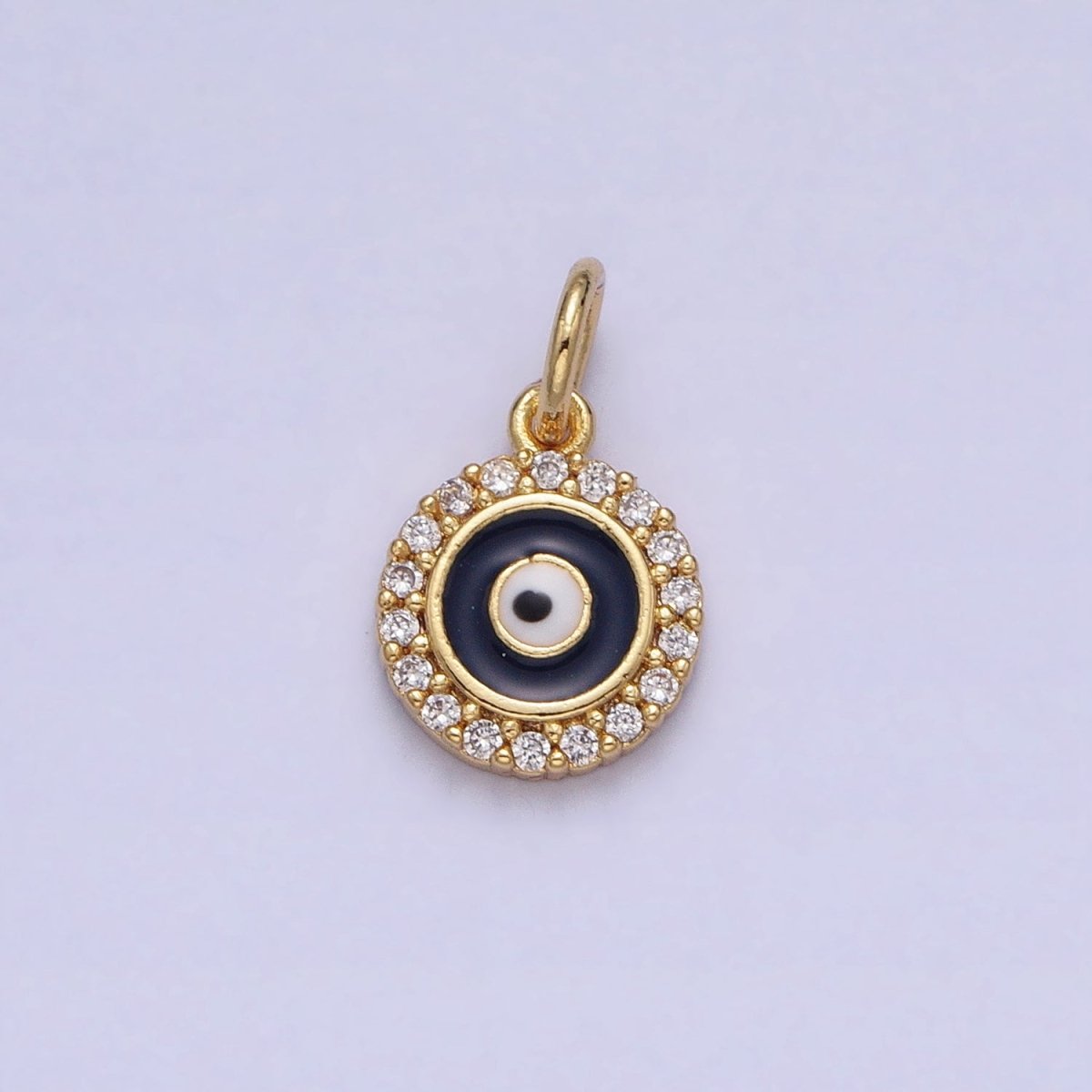 Evil Eye Black Enamel Clear Micro Paved CZ Round Add-On Gold Charm | AC356