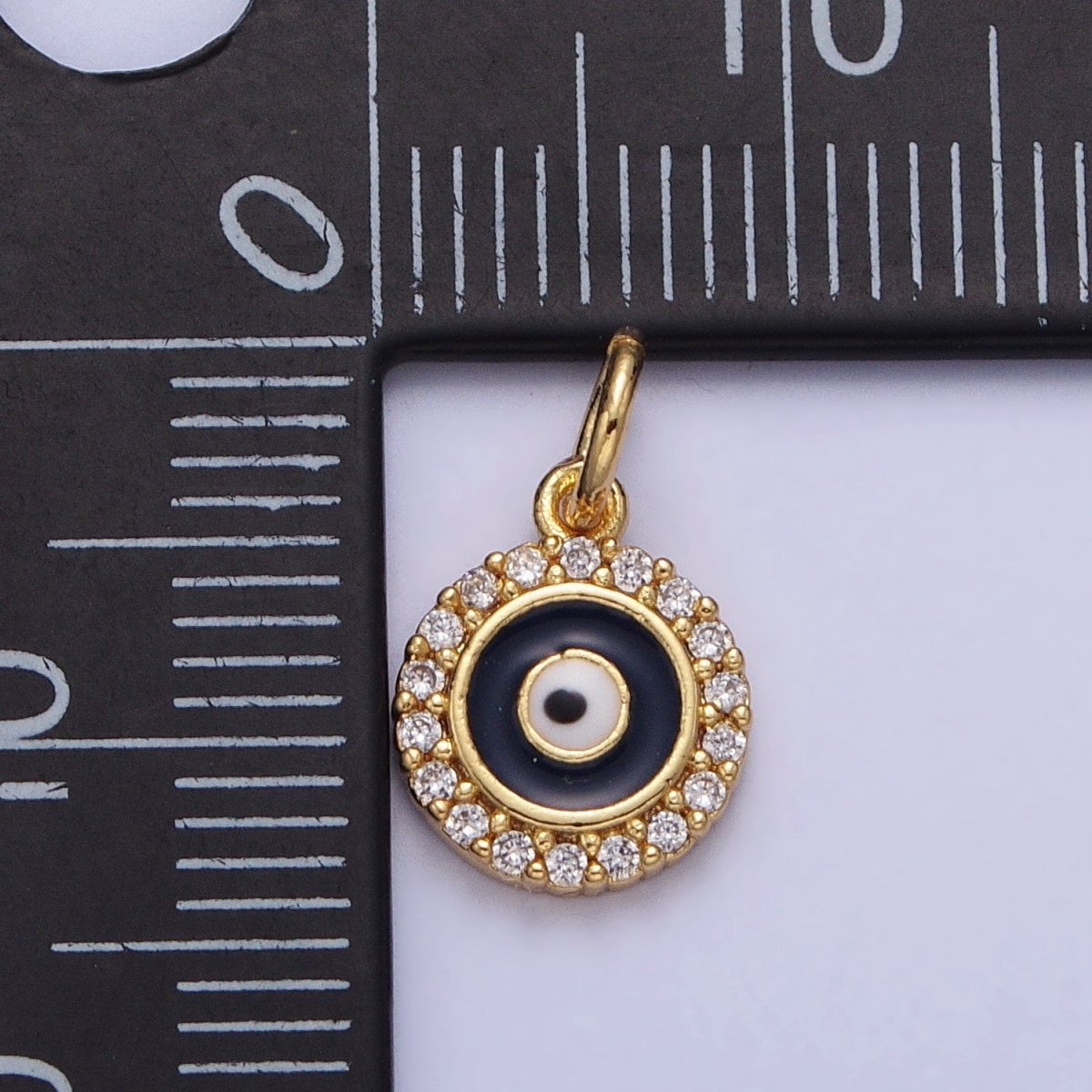 Evil Eye Black Enamel Clear Micro Paved CZ Round Add-On Gold Charm | AC356