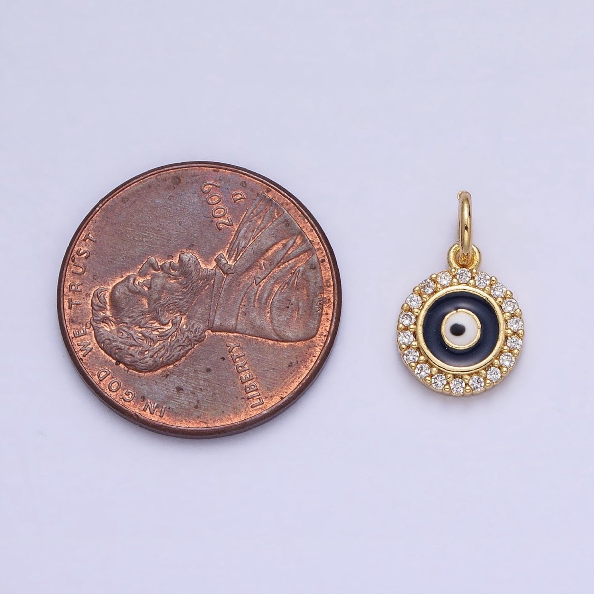 Evil Eye Black Enamel Clear Micro Paved CZ Round Add-On Gold Charm | AC356
