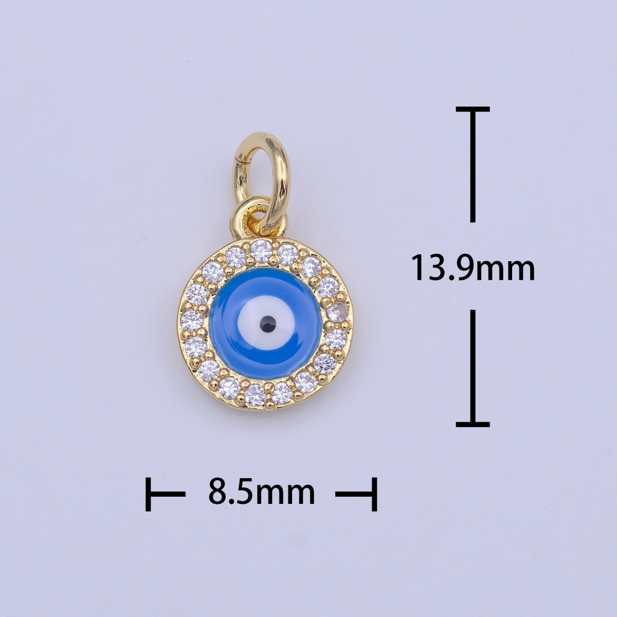 Evil Eye Blue Enamel Protection Micro Paved CZ Round Gold Charm | C-415