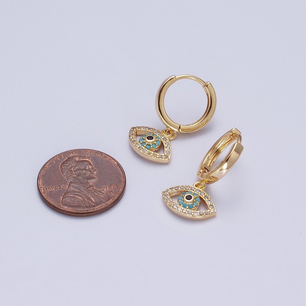 Evil Eye Charm Hoop Earrings Gold | Small Gold Hoops Huggie Earrings 16K Gold Filled Earring AD-066