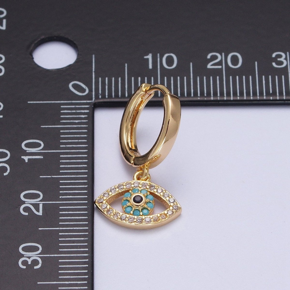 Evil Eye Charm Hoop Earrings Gold | Small Gold Hoops Huggie Earrings 16K Gold Filled Earring AD-066