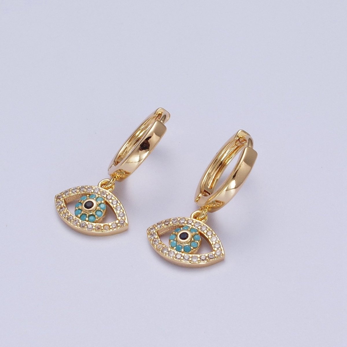 Evil Eye Charm Hoop Earrings Gold | Small Gold Hoops Huggie Earrings 16K Gold Filled Earring AD-066