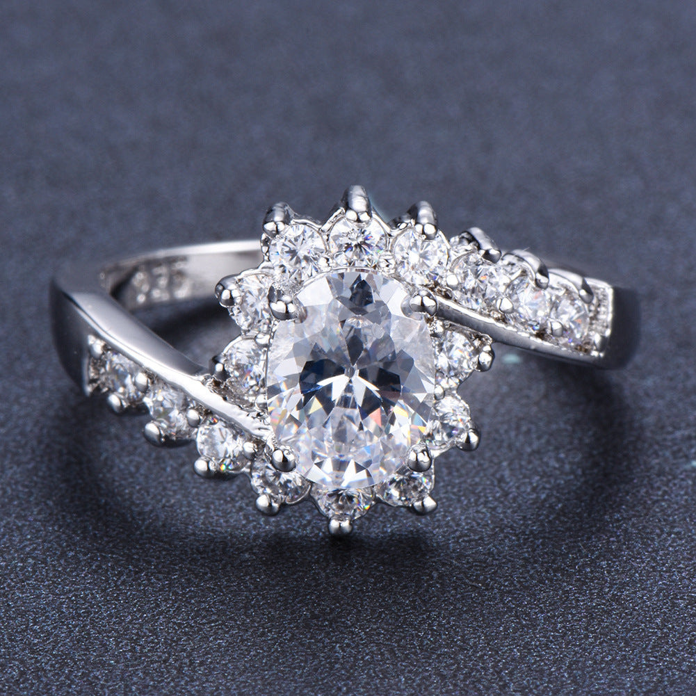 Fashionable Oval Purple Diamond-Encrusted Zircon Ring