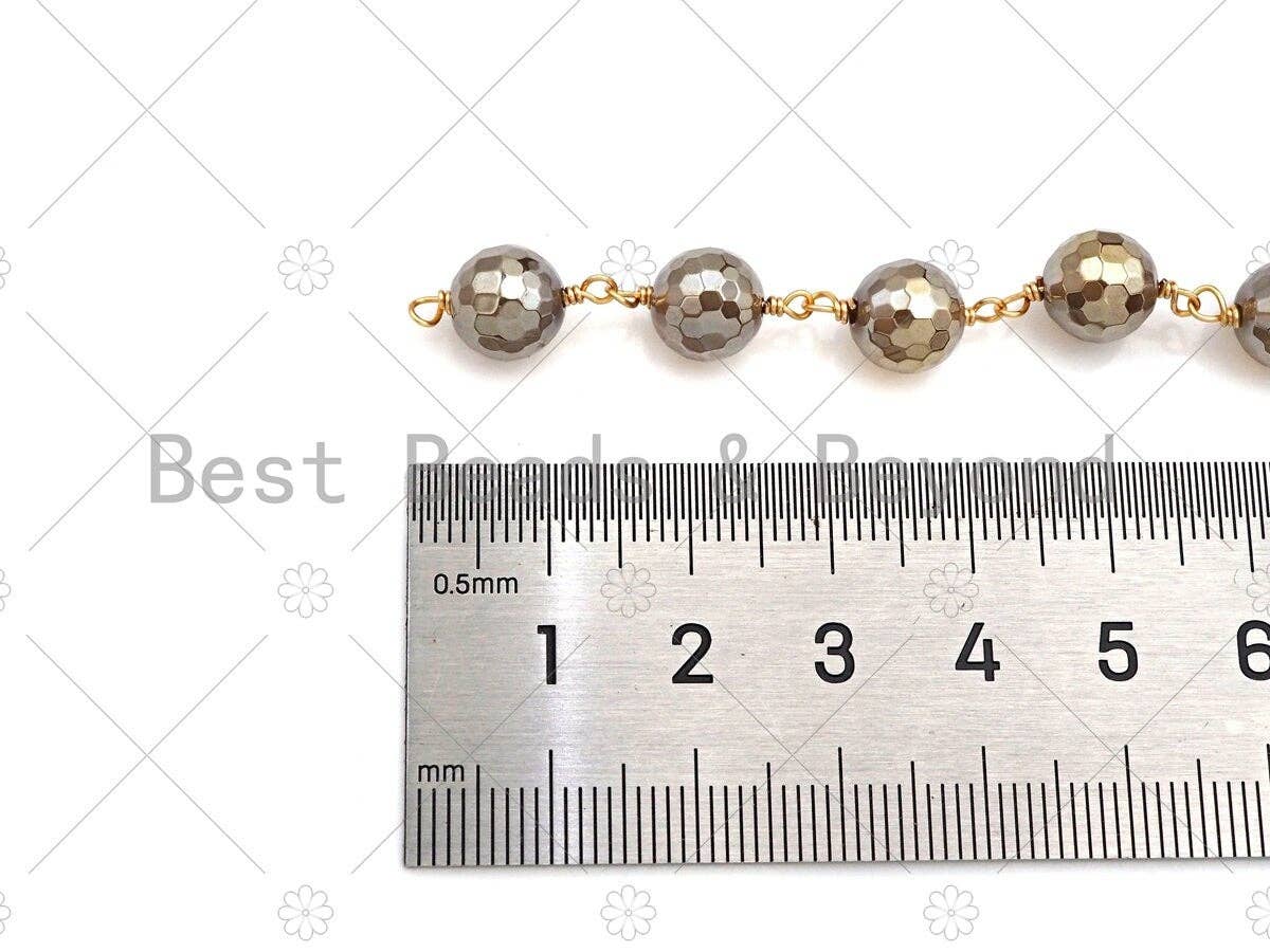 Mystic Agate Brown/Champaign/Grey Rosary Chain, 8mm Agate Beaded Chain, Wire Wrapped Gold Chain,Sku#V84