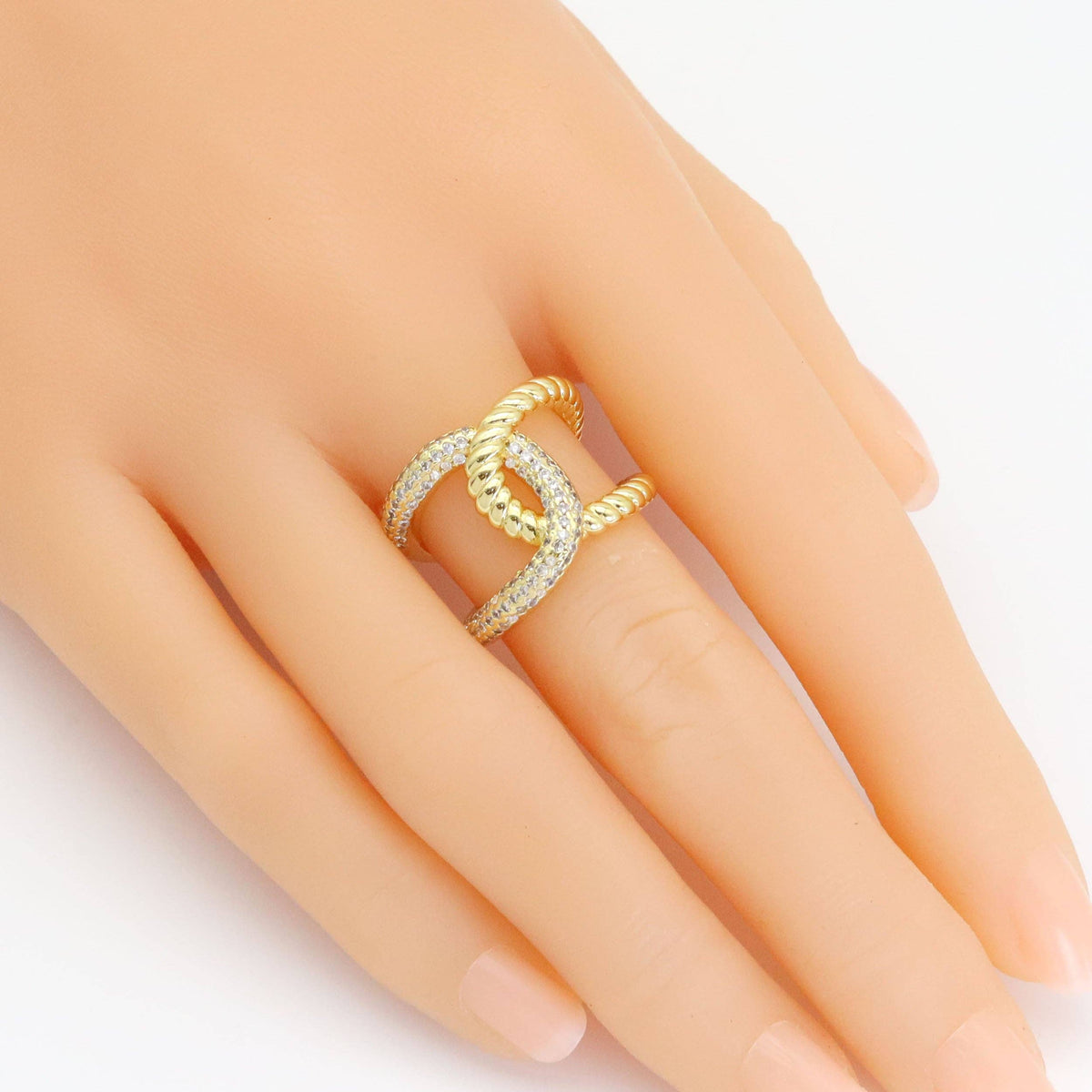 CZ Gold Oval Cross LInk Adjustable Ring, Sku#LD536
