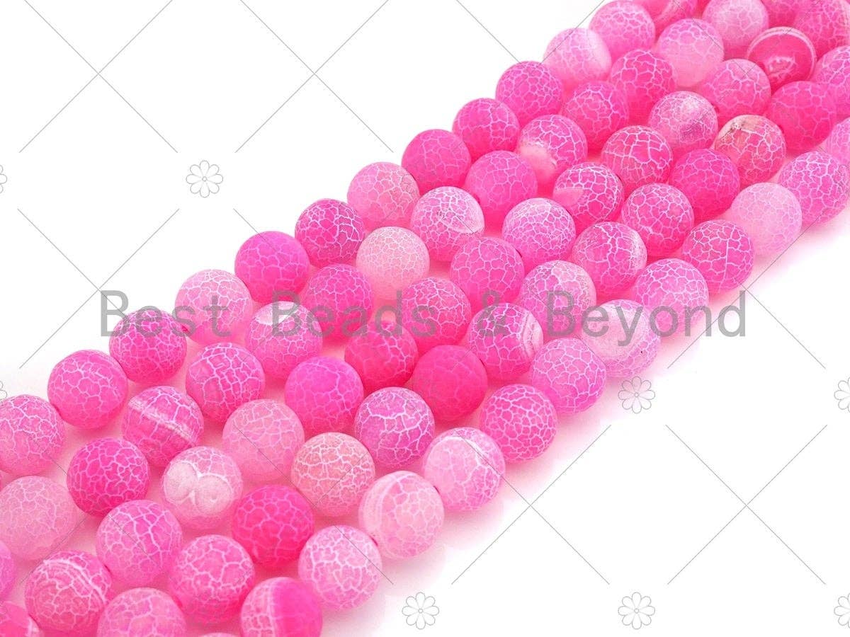 High Quality Natural Matte Frosted Pink Fire Crackle Agate beads, 15.5" Full strand, sku#UA154c