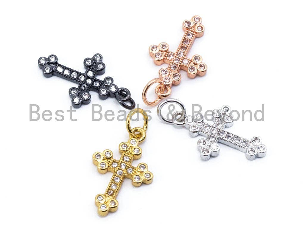 CZ Micro Pave Cross Pendant/Charm, Cubic Zirconia Charm, Gold/Rose gold/Silver/Black,22x11mm, sku#F136