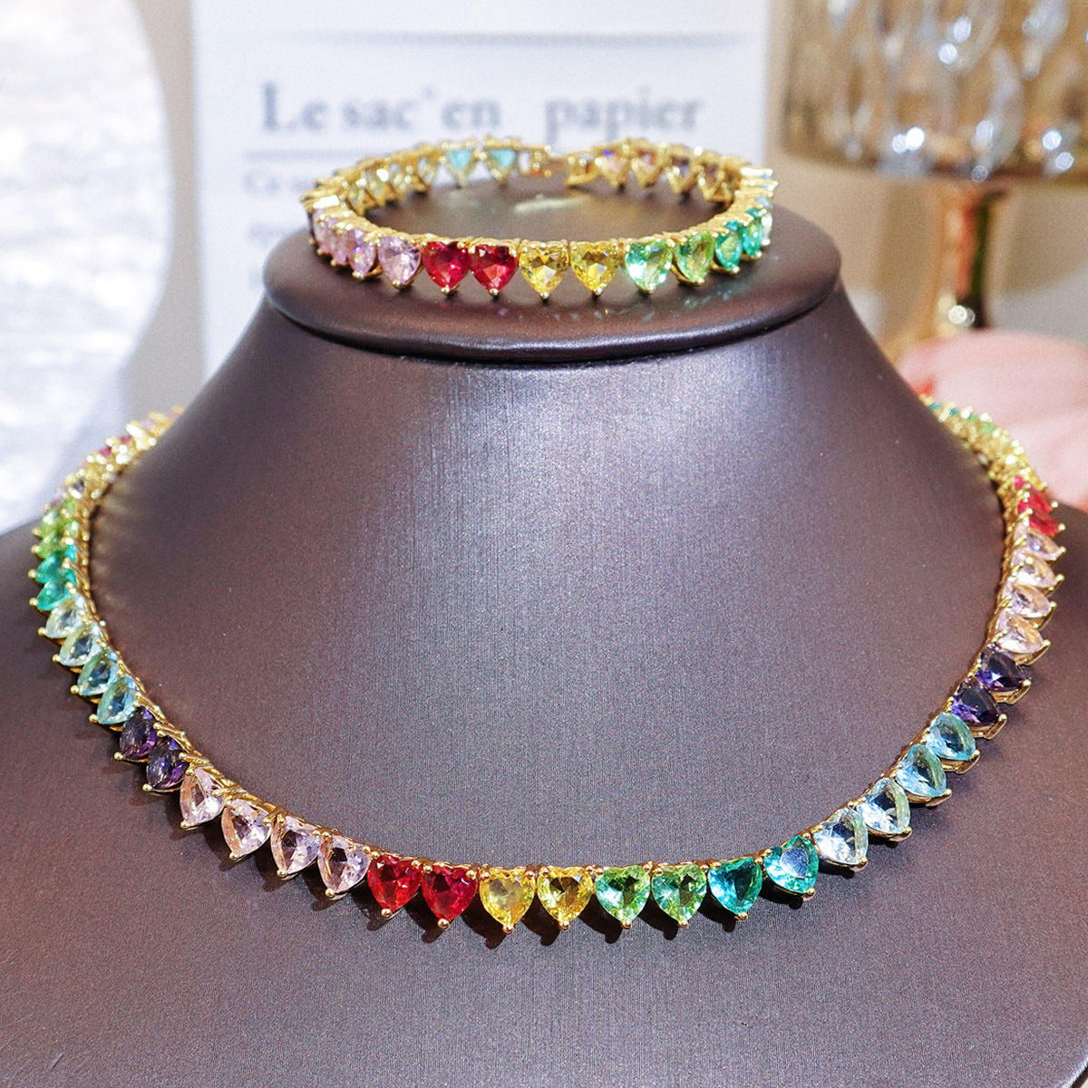 Fashionable Color Jewelry Heart Tennis Necklace For Women
