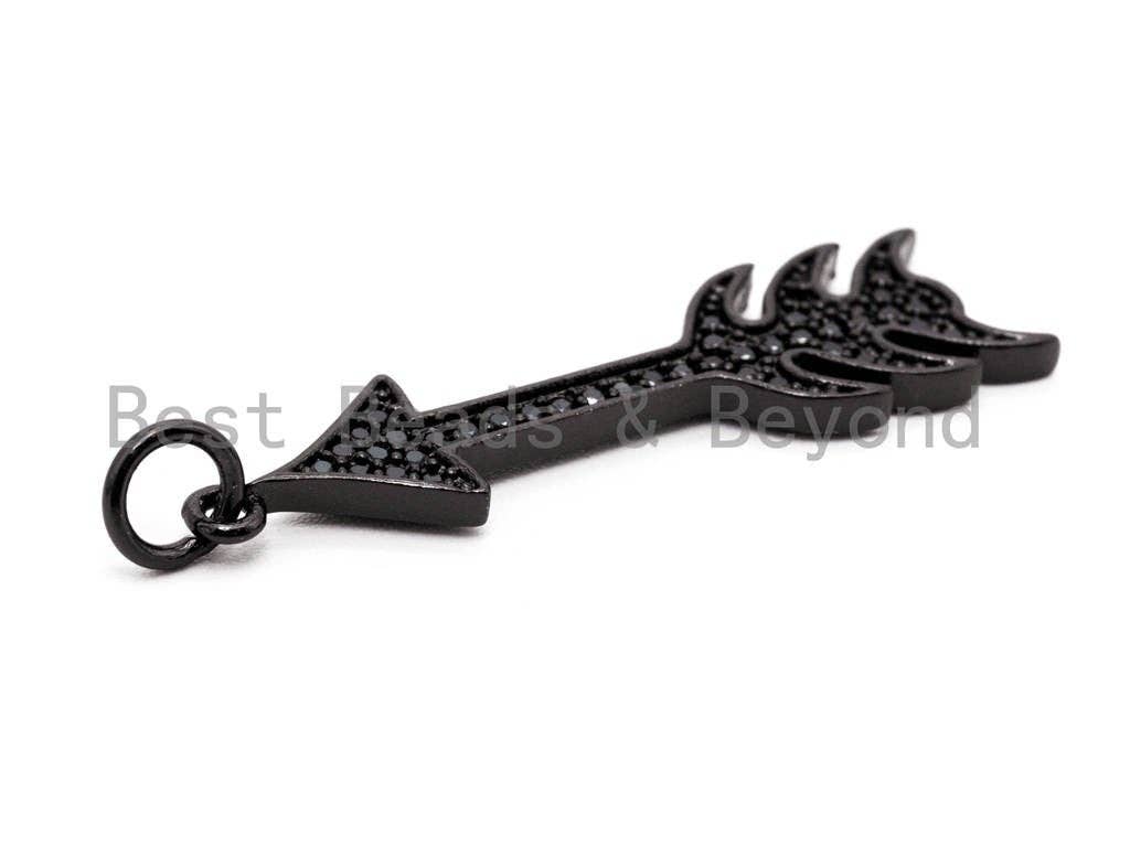 Black CZ Pave On Black Micro Pave Cupid Arrow Charm, Cupid Arrow Beads, Men's Jewelry Findings, Pave Arrow Charm Pendant 8x31mm, sku#F385