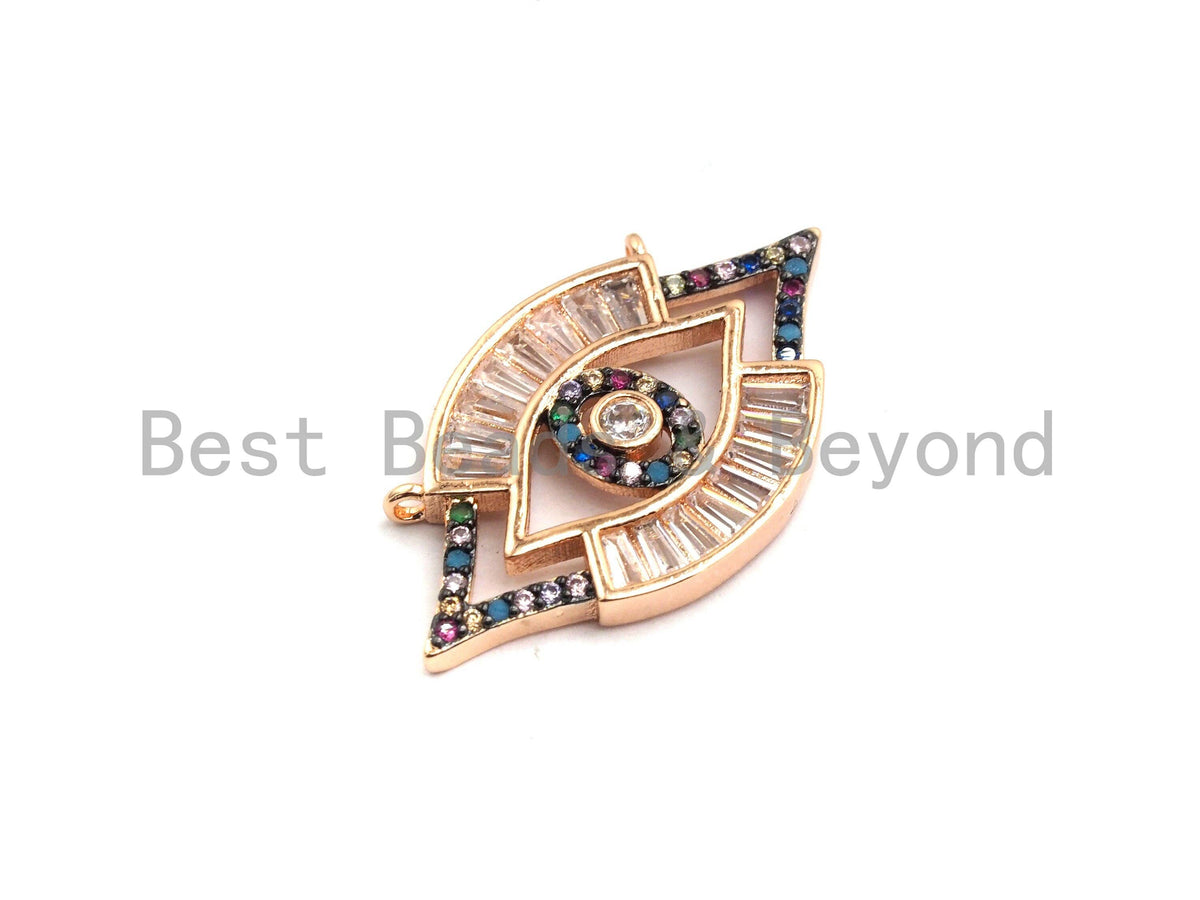 Colorful CZ Micro Pave Evil Eye Pendant with Baguette cz, Colorful CZ,Cubic Zirconia Pendant,17x30mm, 1pc/5pcs, sku#F743