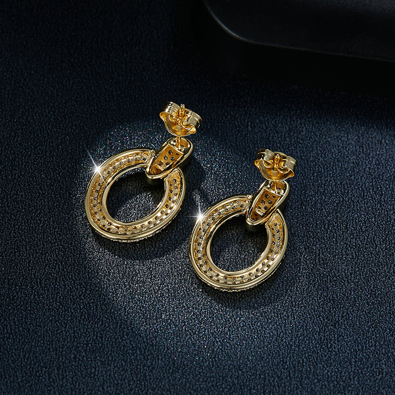 S925 Sterling Silver Gold Plated Moissanite Dangle Earrings  Full Pave Circle Drop Earrings With GRA Certificate Luxury Jewelry Gift Box Set