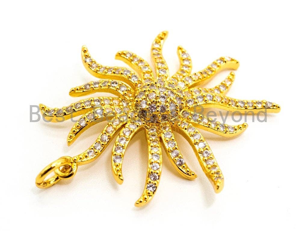 CZ Micro Pave Sunburst Pendant/Charm, Cubic Zirconia Pave Pendant, 30x32mm,sku#F352