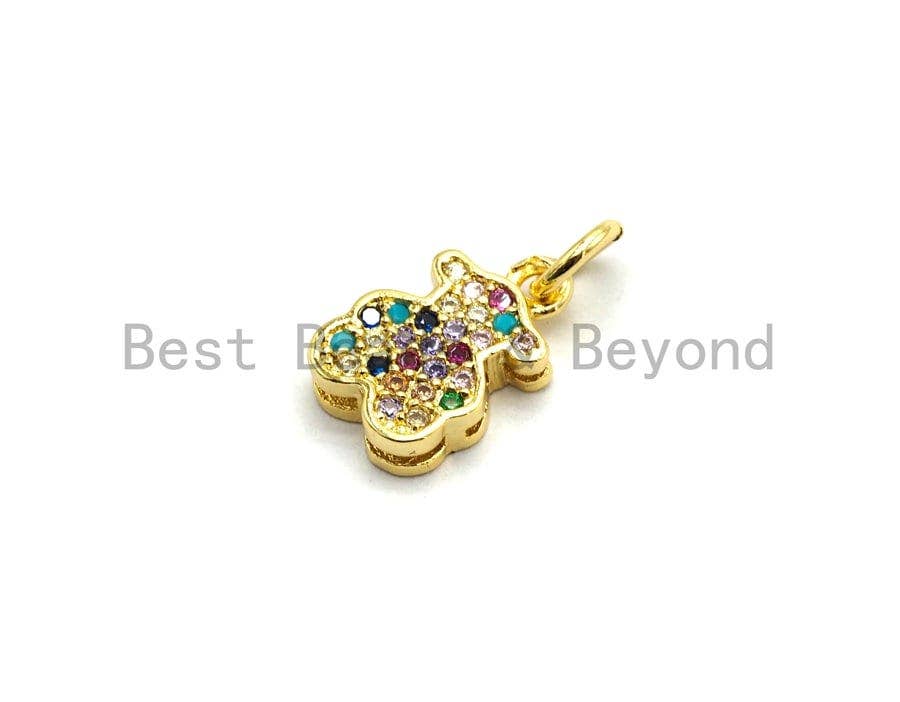 CZ Colorful Micro Pave Teddy Bear Pendant, Teddy Bear Shaped Pave Pendant, Gold plated, 8x12mm, Sku#F725C