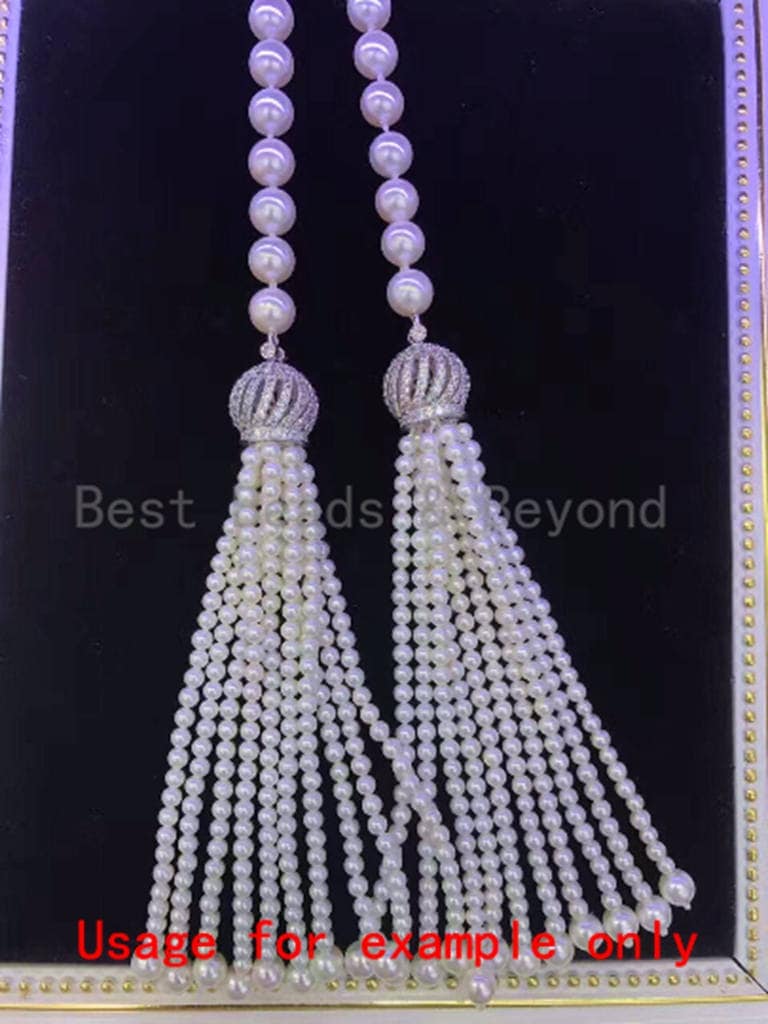 CZ Micro Pave Crown Pendant Tassel Cap/Tassel Head, Rhodium Plated CZ End Cap, sku#F69