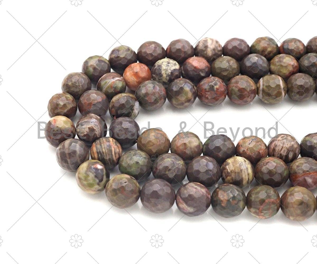Quality Natural Ocean Jasper Faceted Round Beads, 6mm/8mm/10mm/12mm Beads, Brown Red Light Green Matrix, 15.5'' Full Strand, Sku#U1151