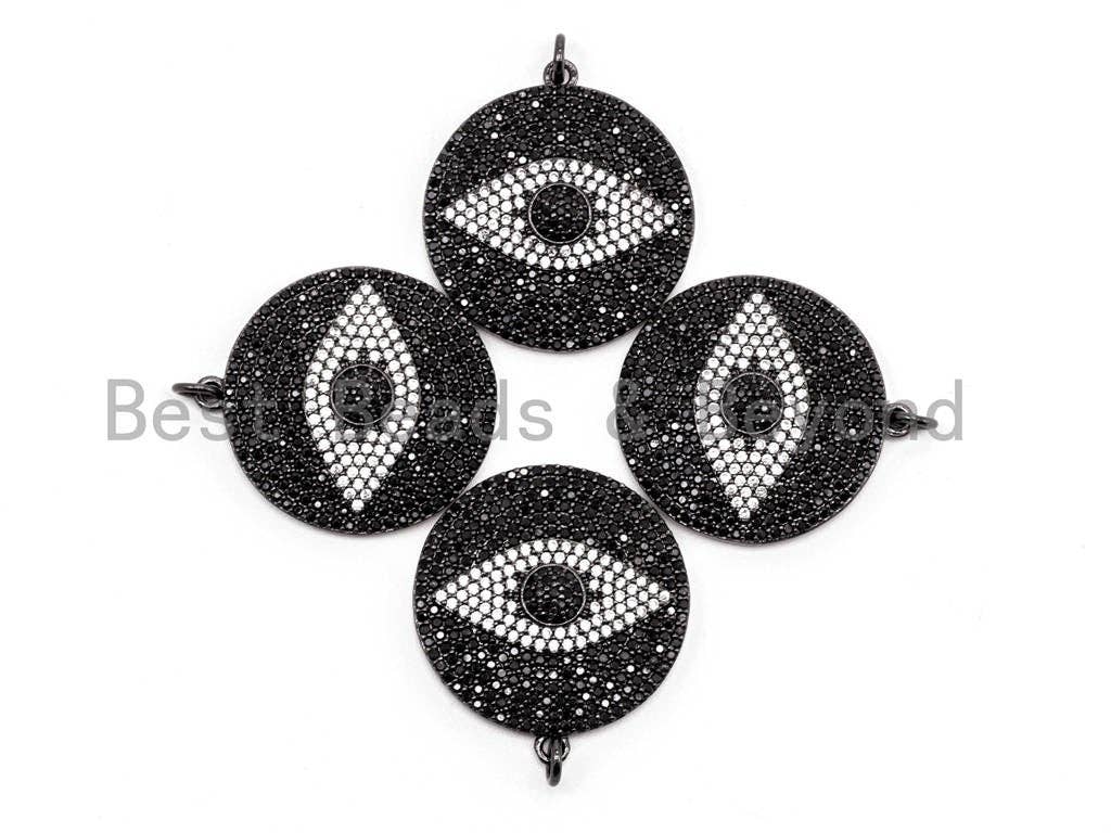 26mm/36mm Black CZ Pave On Black Micro Pave Round Evil Eye on Disc Pendant, Cubic Zirconia Pendant, Sku#F372