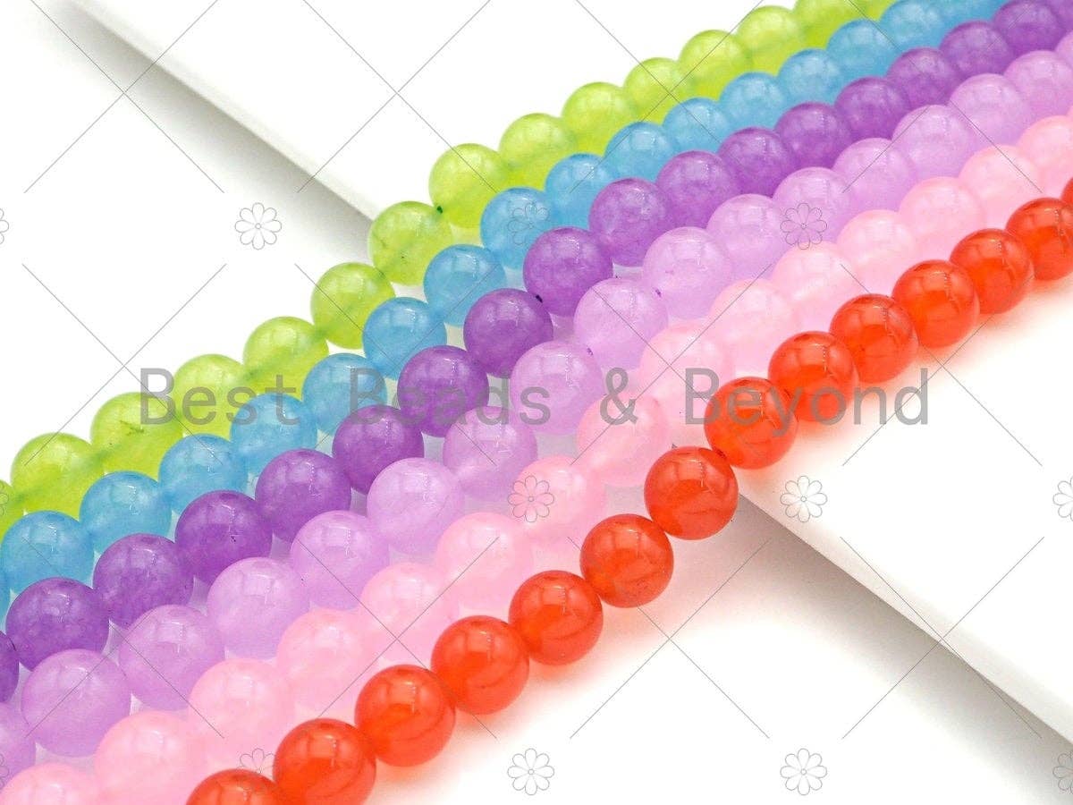 Quality Natural Lime/Blue/Purple/Pink/Orange Round Smooth Beads, 6mm/8mm/10mm/12mm Jade Beads, 15.5'' Full Strand, Sku#U1173