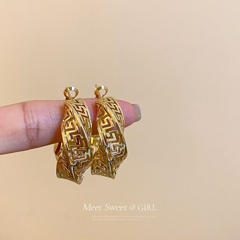 Silver Needle Twisted Hollow Hoop Earrings, European American Style, Unique Niche High-end Ear Jewelry For Women