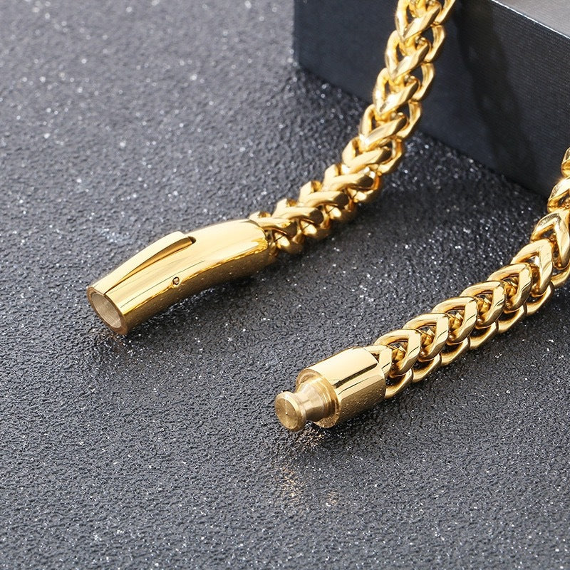 Fashion Double Sided Polished Thickened Cable Chain Titanium Steel Bracelet, Spring Clasp Minimalist Hip Hop Men Bracelet