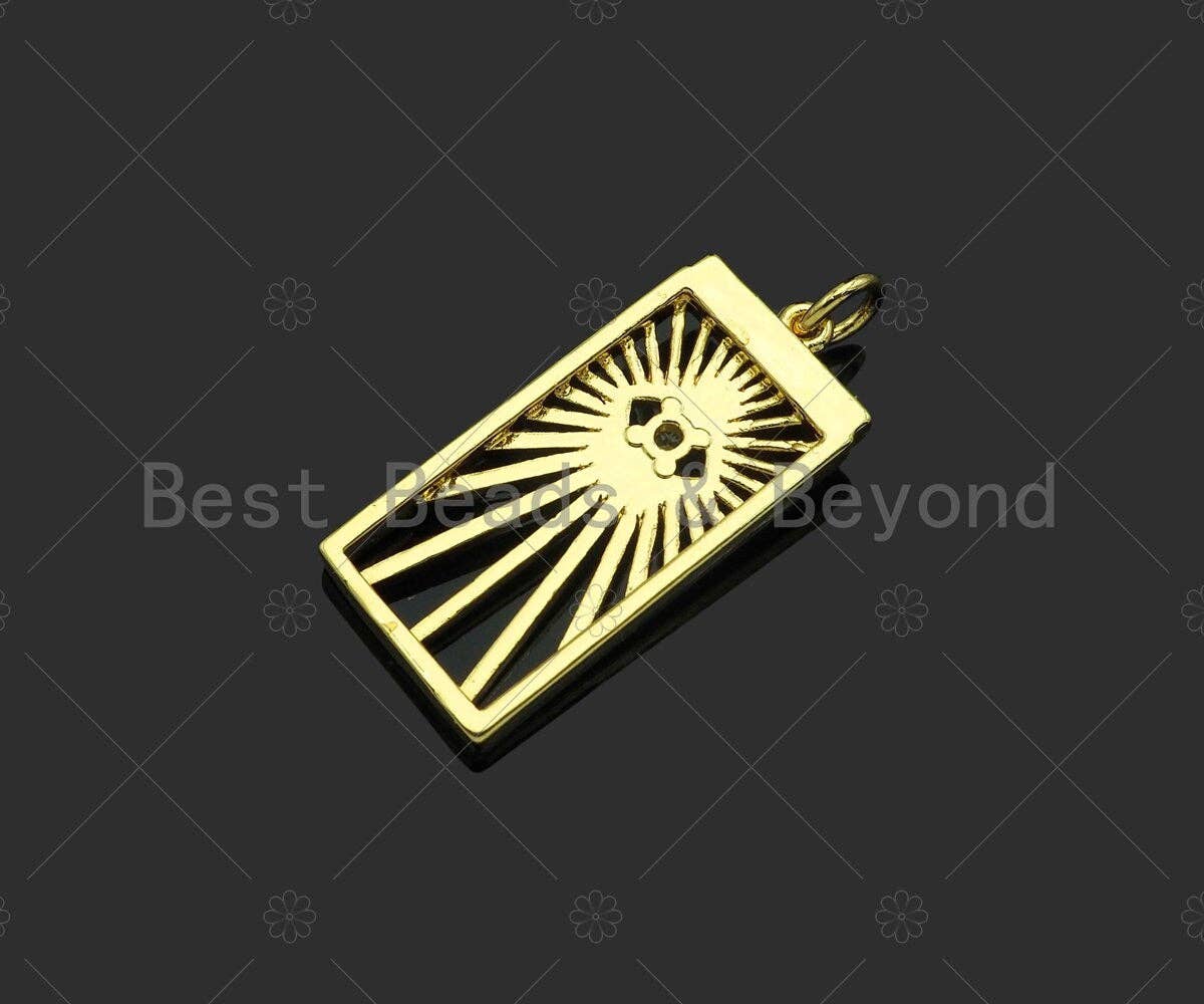 Gold Filled CZ Micro Pave Radial Evil Eye On Rectangle Shape Pendant,18K Gold Filled Charm, Necklace Bracelet Charm,12x25mm,Sku#F1400
