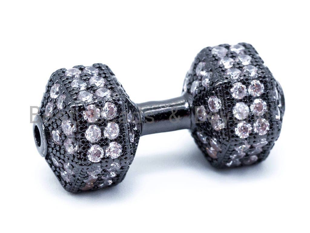 White CZ Micro Pave Dumbbell Spacer Beads for Bracelet, Cubic Zirconia Spacer Beads,16x7mm Sku#G129
