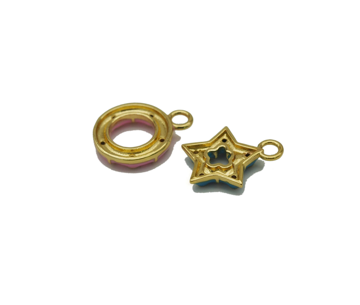 CZ Enamel Star Heart Round Charm, Sku#JL117