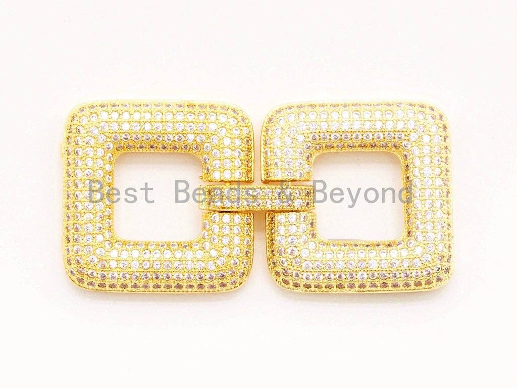 CZ Micro Pave Double Square Multi-Stand Buckle Clasp, Cubic Zirconia Buckle Clasps, Fancy Jewelry Finding, 50x25mm, sku#H12