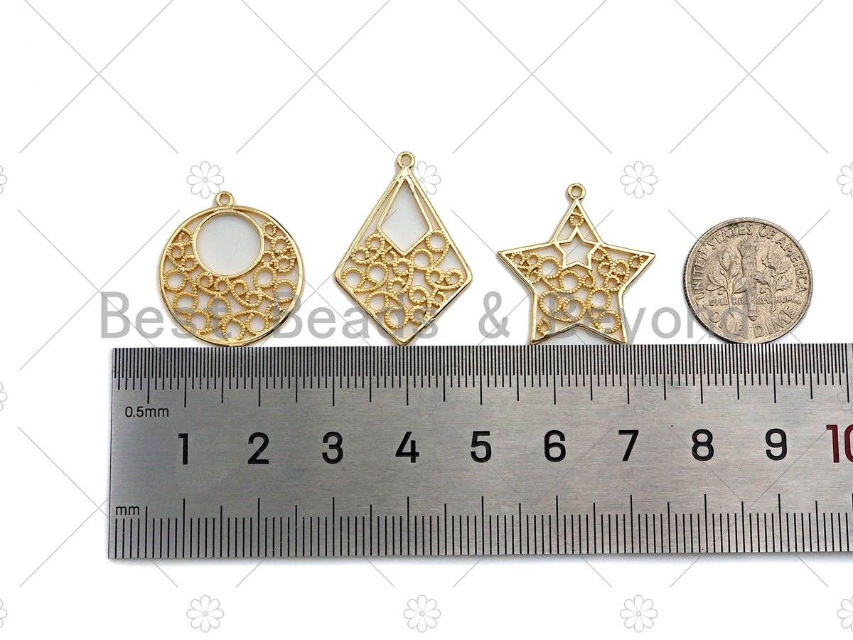 Filigree Gold Lacy Charm, Oval/Teardrop/Star/Heart Diamond Shape Brushed Gold Charm, Wire Charm, sku#CP11C