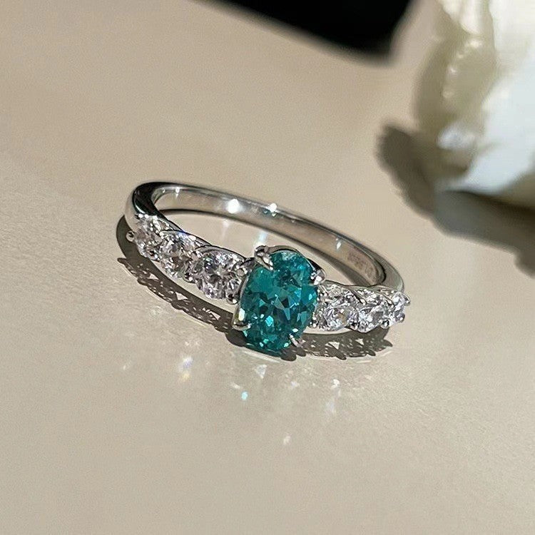 Retro Heart Shape Blue Cubic Zirconia Ring, Dainty Pave Band Ring