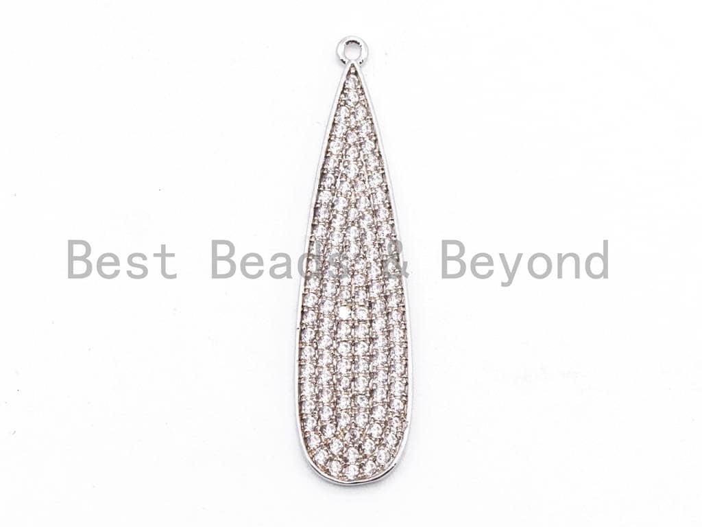 CZ Clear Fully Micro Pave Teardrop Pendant, Silver/Gold/Rose Gold/Gunmetal Tone, Cubic Zirconia Teardrop Charm Pendant, 11X43mm,sku#B70