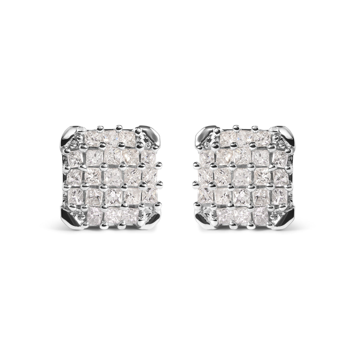 10K White Gold 3/4 Cttw Princess Diamond Composite Open Frame Stud Earrings (I-J Color, I1-I2 Clarity)