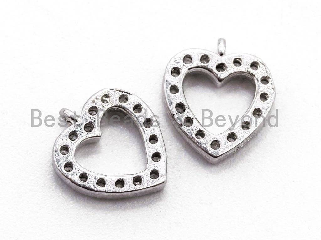CZ Micro Pave Heart Pendant/Charm, Cubic Zirconia Pave Heart Shape Charm, Fashion Jewelry Findings, Gold/Silver/Rose Gold 9x10mm, sku#B73