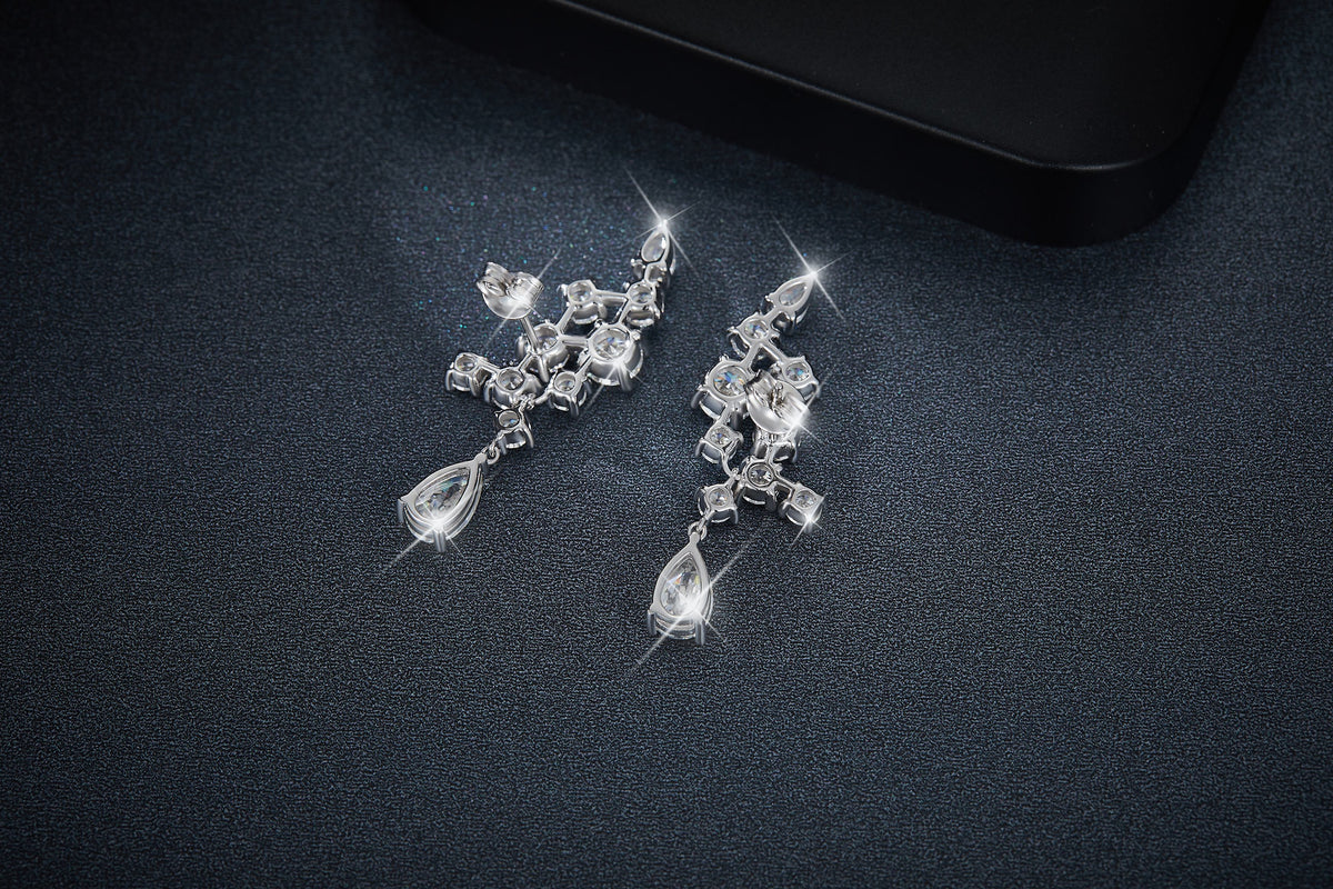 S925 Sterling Silver Pear Cut Moissanite Crawler Earrings  5x8mm Teardrop Climber Dangle With GRA Certificate Platinum Plated Jewelry Gift Box Set