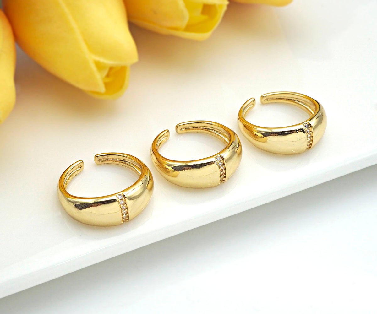 Thick Band Adjustable Ring with CZ, X182