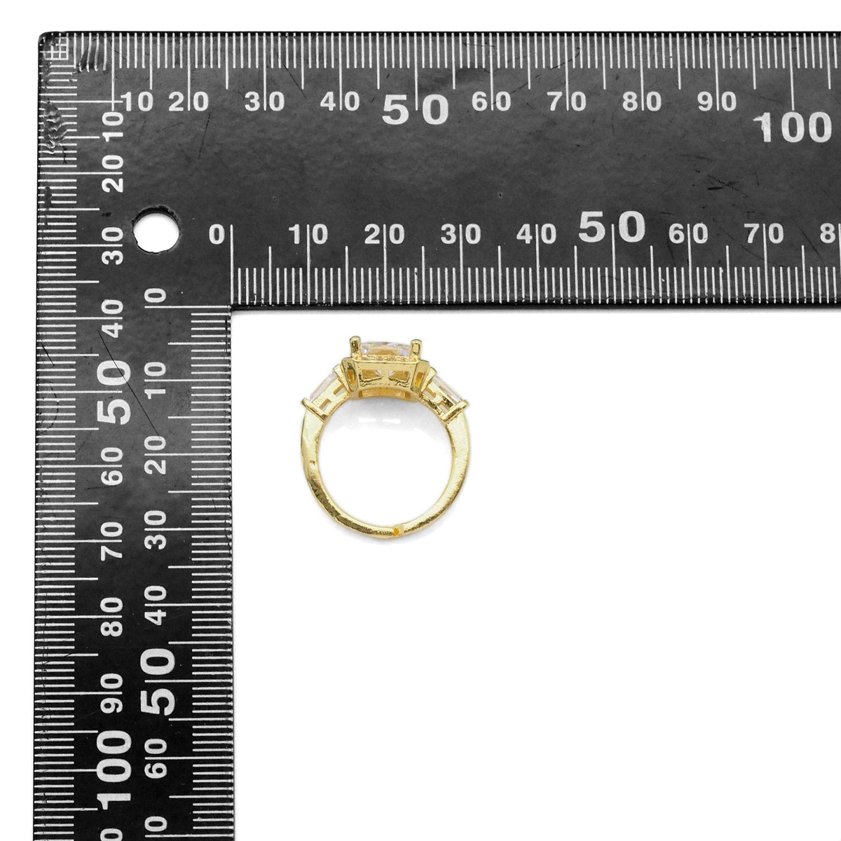 Gold Silver Big Square CZ Adjustable Ring, Sku#A113C