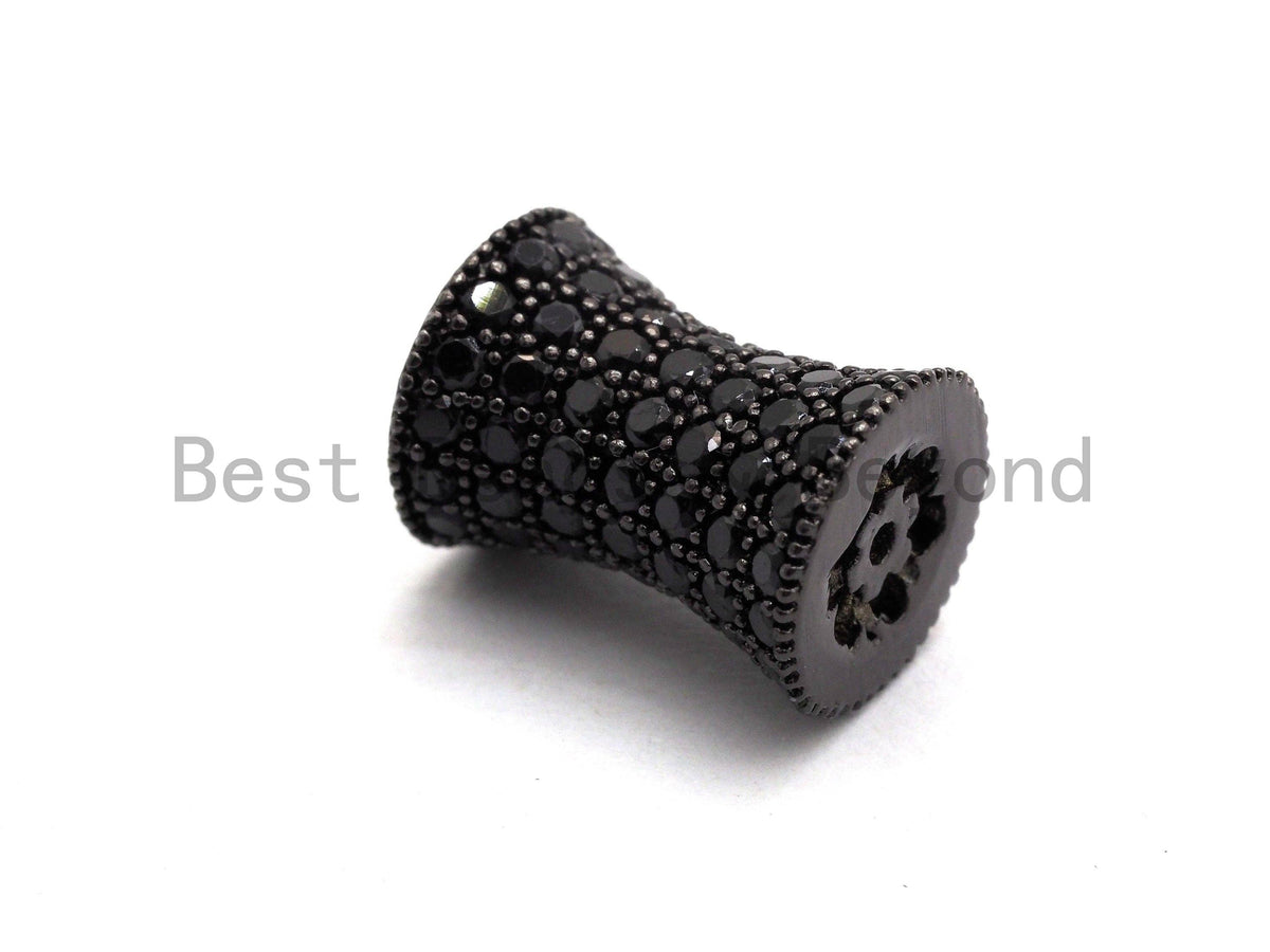 Black CZ Pave On Black Hourglass Spacer Beads, Big Large Hole Spacer Beads, Cubic Zirconia Drum Barrel Space Beads, 10x13mm, SKU#C89