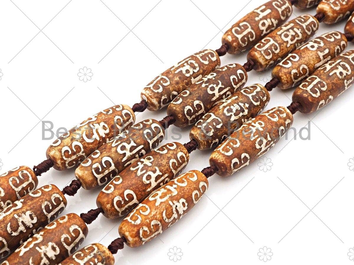 NEW STYLE Natural Tibetan Agate,Focal Beads, Barrrel Shape 14x40mm, 14" Full Strand, Natural Agate, DZI AgateSku#U971