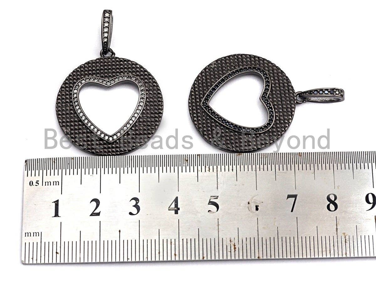 CZ Micro Pave Hollow out Heart Round Shaped Pendant/Charm, Cubic Zirconia Pendant Charm,28x31mm,sku#F910
