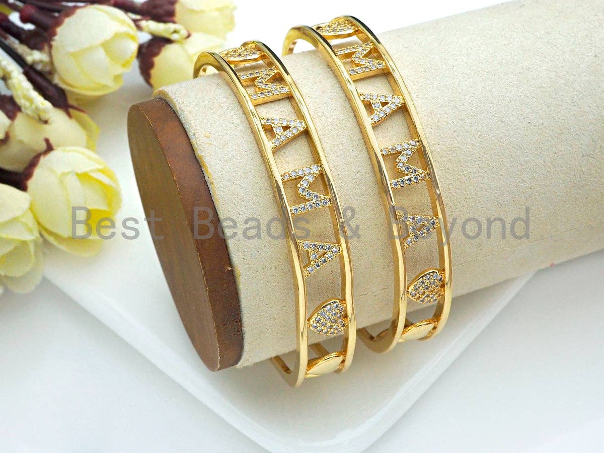 CZ Mirco Pave MAMA Open Cuff Bracelet,  Wire bracelet, Bangle bracelet,  sku#X158