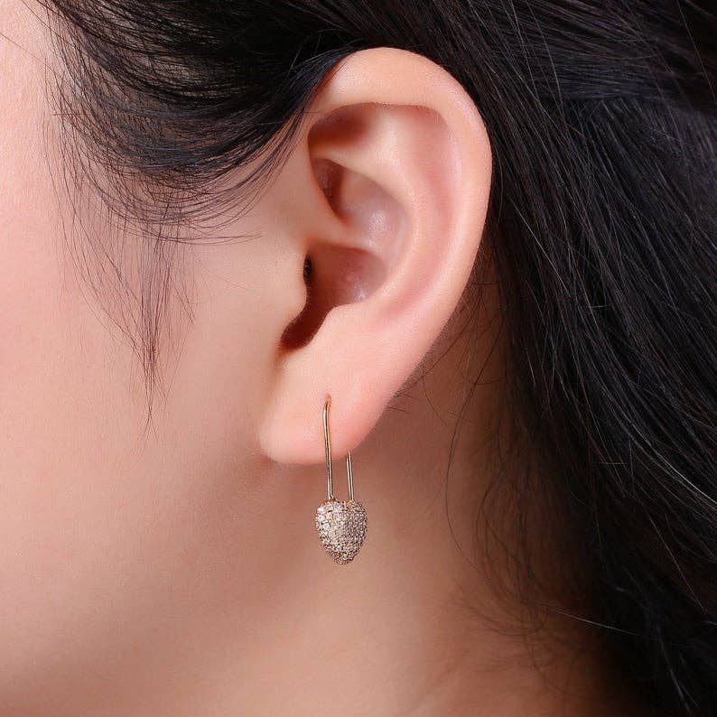 CZ Micro Pave Gold Heart Pin Earrings/Charm/Pendant,  sku#F1164C