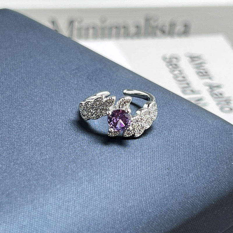 Nine Purple Fire Series Inlaid Purple Rhinestone Open Ring, Sweet Cool Light Luxury High Sense Niche Designer Band, Trendy Adjustable Finger Jewelry For Women Daily Outfit Matching