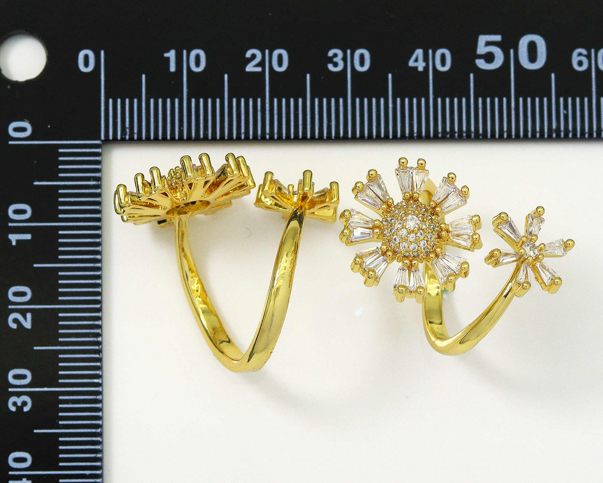 CZ Daisy Sunflower Adjustable Ring, Sku#LD286
