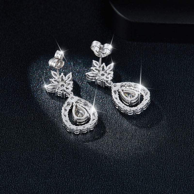 S925 Sterling Silver Pear Cut Moissanite Dangle Earrings  5x7mm Teardrop Cluster Earrings With GRA Certificate Platinum Plated Jewelry Gift Box Set