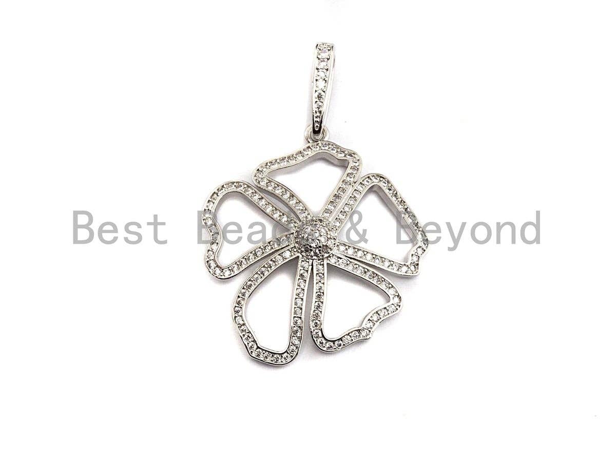 CZ Micro Pave Hollow Out Flower Shaped Pendant/Charm, Cubic Zirconia Pendant Charm,28x31mm,sku#F912