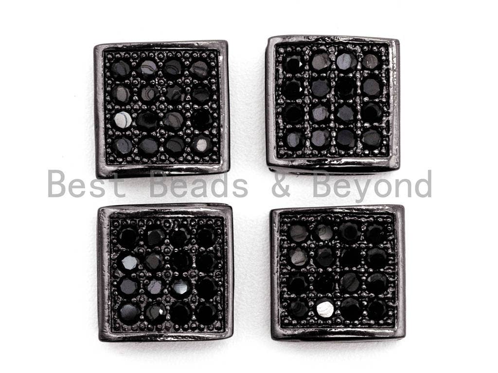 Black CZ Pave On Black Flat Square Beads, Black Micro Pave Beads, Cubic Zirconia Spacer Beads, 3x8mm, sku#G322